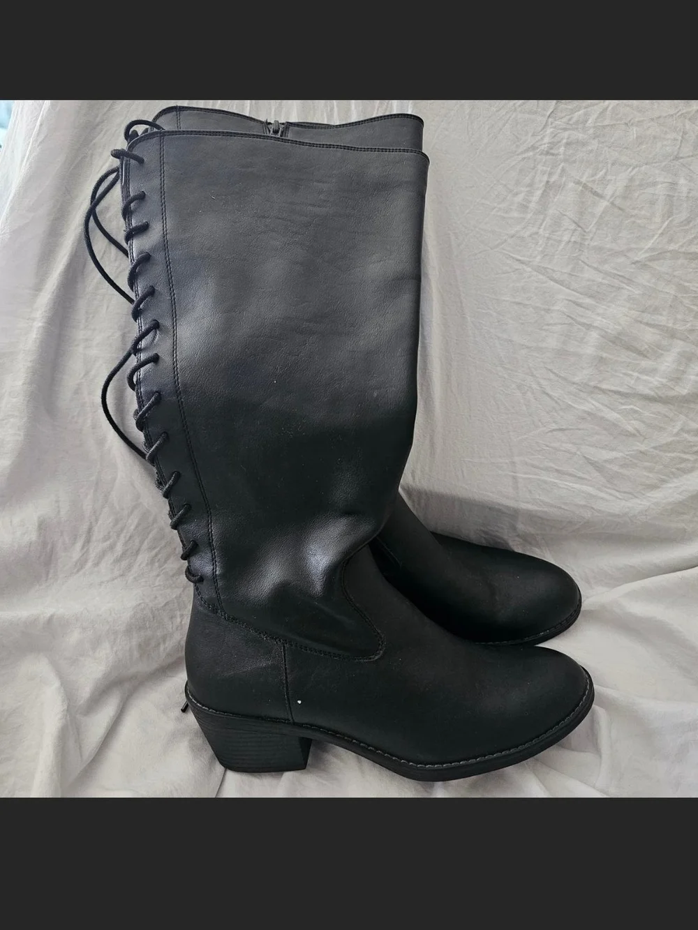 Black Knee High Lace-Up Boots